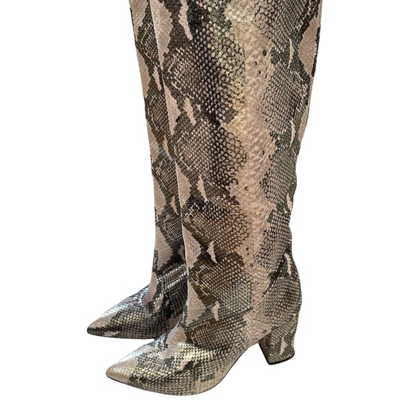 ***SOLD*** Paris Texas | Gold and Black Block Heel High Metallic Boots - Picture 3 of 15